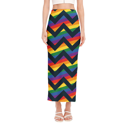 LGBT Pride Rainbow Chevron Pattern Print Side Slit Maxi Skirt