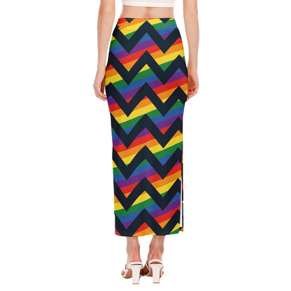LGBT Pride Rainbow Chevron Pattern Print Side Slit Maxi Skirt
