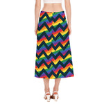 LGBT Pride Rainbow Chevron Pattern Print Side Slit Midi Skirt