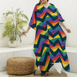 LGBT Pride Rainbow Chevron Pattern Print Silk V-Neck Kaftan Dress