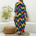 LGBT Pride Rainbow Chevron Pattern Print Silk V-Neck Kaftan Dress