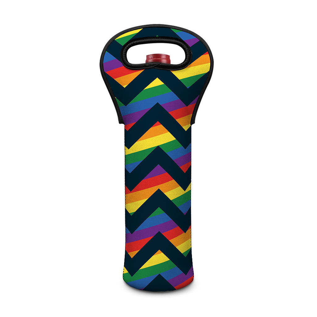 LGBT Pride Rainbow Chevron Pattern Print Single Neoprene Wine Tote