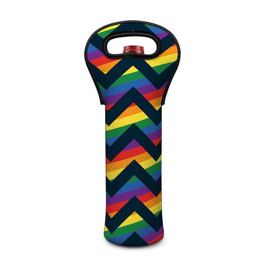 LGBT Pride Rainbow Chevron Pattern Print Single Neoprene Wine Tote