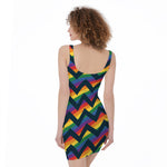 LGBT Pride Rainbow Chevron Pattern Print Sleeveless Bodycon Dress