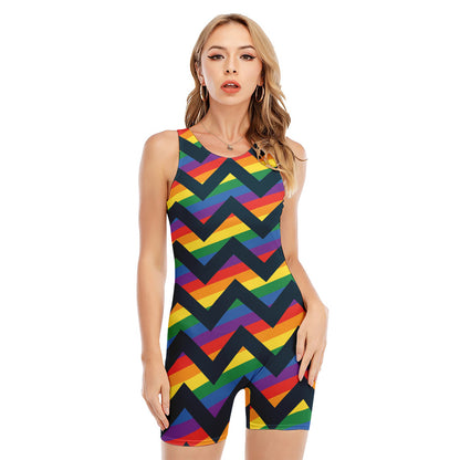 LGBT Pride Rainbow Chevron Pattern Print Sleeveless One Piece Swimsuit