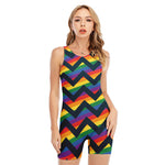 LGBT Pride Rainbow Chevron Pattern Print Sleeveless One Piece Swimsuit