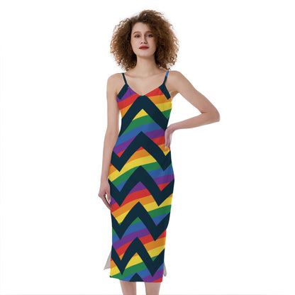 LGBT Pride Rainbow Chevron Pattern Print Slim Fit Midi Cami Dress
