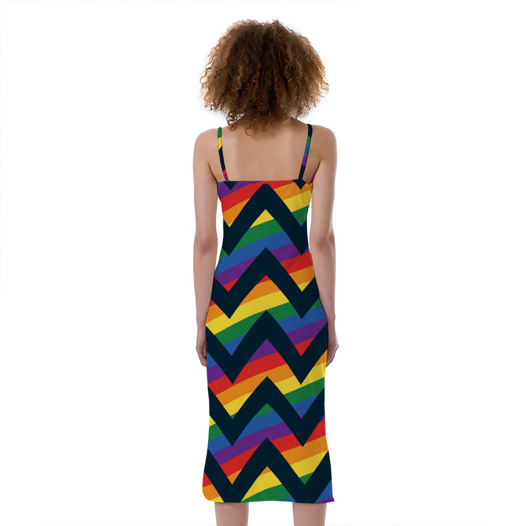 LGBT Pride Rainbow Chevron Pattern Print Slim Fit Midi Cami Dress