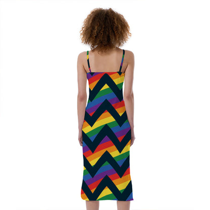 LGBT Pride Rainbow Chevron Pattern Print Slim Fit Midi Cami Dress