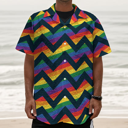 LGBT Pride Rainbow Chevron Pattern Print Textured Short Sleeve Shirt