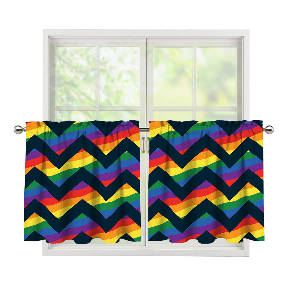 LGBT Pride Rainbow Chevron Pattern Print Tier Curtains