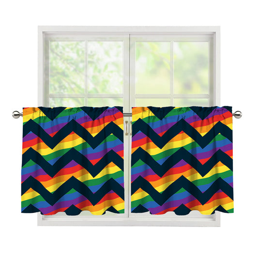 LGBT Pride Rainbow Chevron Pattern Print Tier Curtains