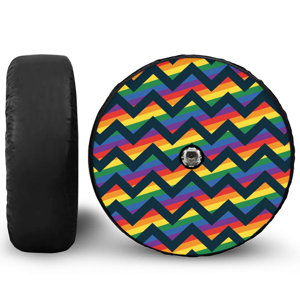 LGBT Pride Rainbow Chevron Pattern Print Tire Cover With Camera Hole