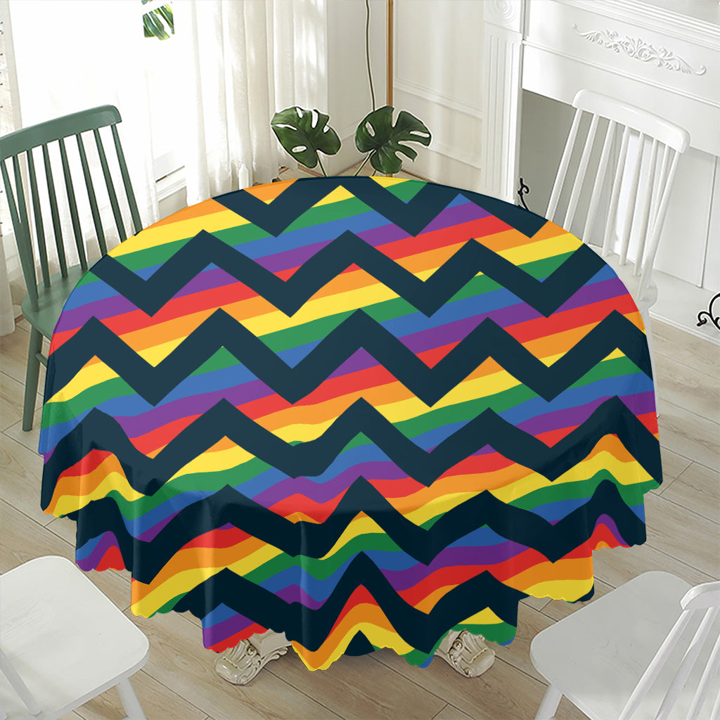LGBT Pride Rainbow Chevron Pattern Print Waterproof Round Tablecloth