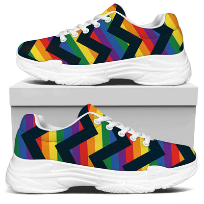 LGBT Pride Rainbow Chevron Pattern Print White Chunky Shoes