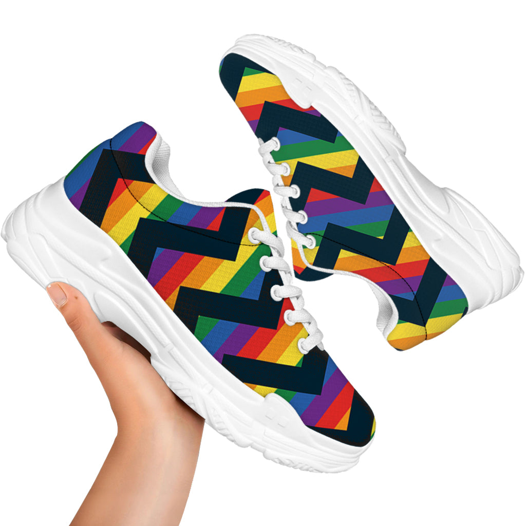 LGBT Pride Rainbow Chevron Pattern Print White Chunky Shoes
