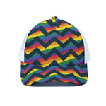LGBT Pride Rainbow Chevron Pattern Print White Mesh Trucker Cap