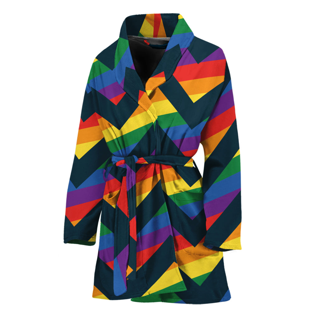 LGBT Pride Rainbow Chevron Pattern Print Women's Bathrobe