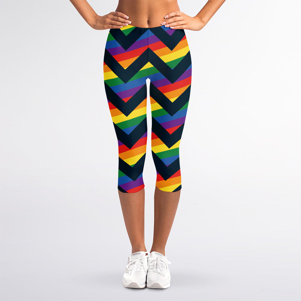 LGBT Pride Rainbow Chevron Pattern Print Women's Capri Leggings