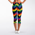 LGBT Pride Rainbow Chevron Pattern Print Women's Capri Leggings