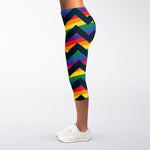 LGBT Pride Rainbow Chevron Pattern Print Women's Capri Leggings