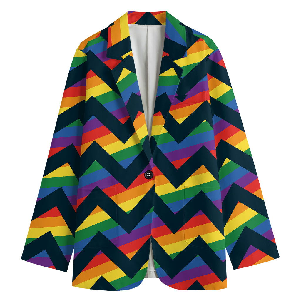 LGBT Pride Rainbow Chevron Pattern Print Women's Cotton Blazer