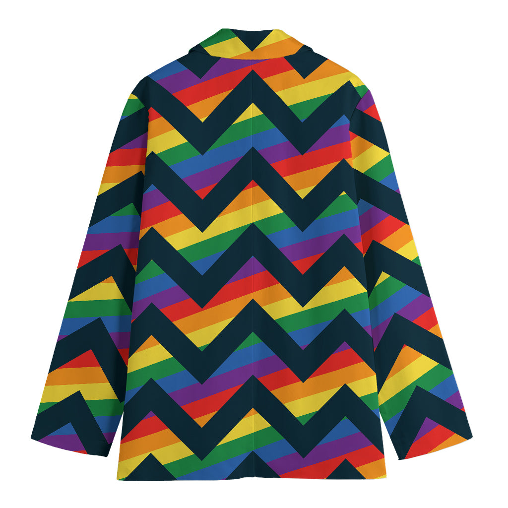 LGBT Pride Rainbow Chevron Pattern Print Women's Cotton Blazer