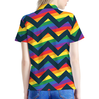 LGBT Pride Rainbow Chevron Pattern Print Women's Polo Shirt