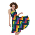 LGBT Pride Rainbow Chevron Pattern Print Sleeveless Knee Length Dress