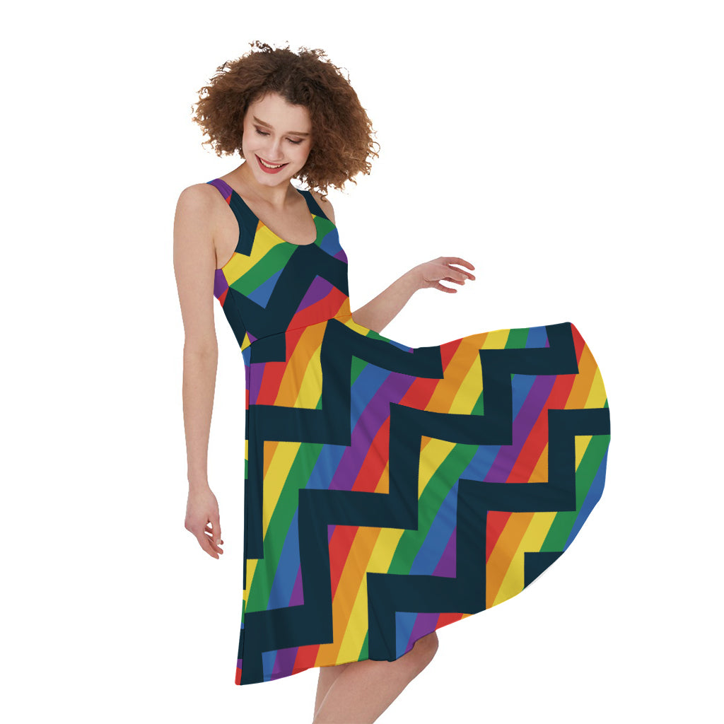 LGBT Pride Rainbow Chevron Pattern Print Women's Sleeveless Dress