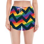 LGBT Pride Rainbow Chevron Pattern Print Women's Split Running Shorts