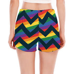 LGBT Pride Rainbow Chevron Pattern Print Women's Split Running Shorts