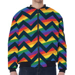 LGBT Pride Rainbow Chevron Pattern Print Zip Sleeve Bomber Jacket
