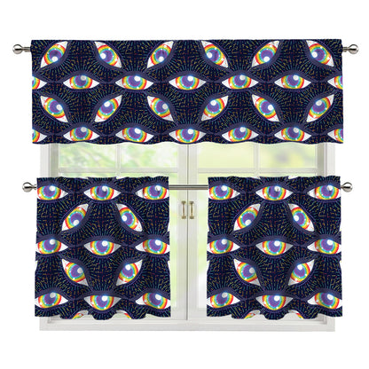 LGBT Pride Rainbow Eyes Pattern Print 3 Piece Kitchen Curtains