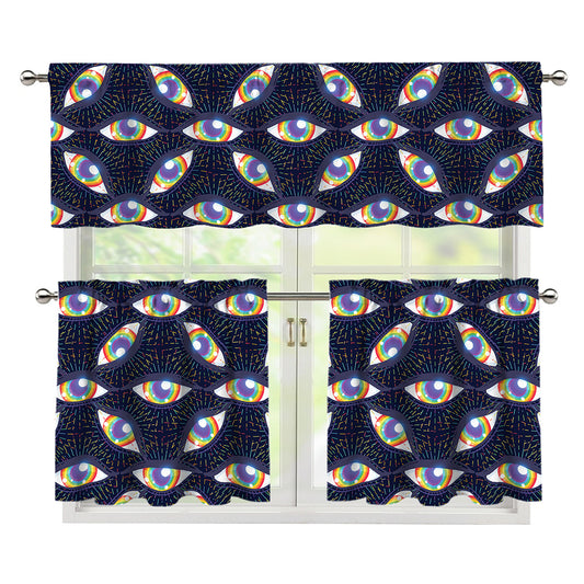LGBT Pride Rainbow Eyes Pattern Print 3 Piece Kitchen Curtains