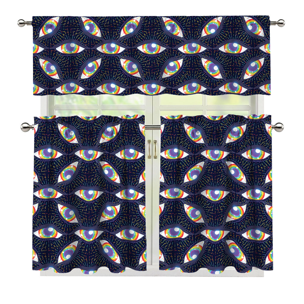 LGBT Pride Rainbow Eyes Pattern Print 3 Piece Kitchen Curtains