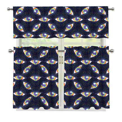 LGBT Pride Rainbow Eyes Pattern Print 3 Piece Kitchen Curtains