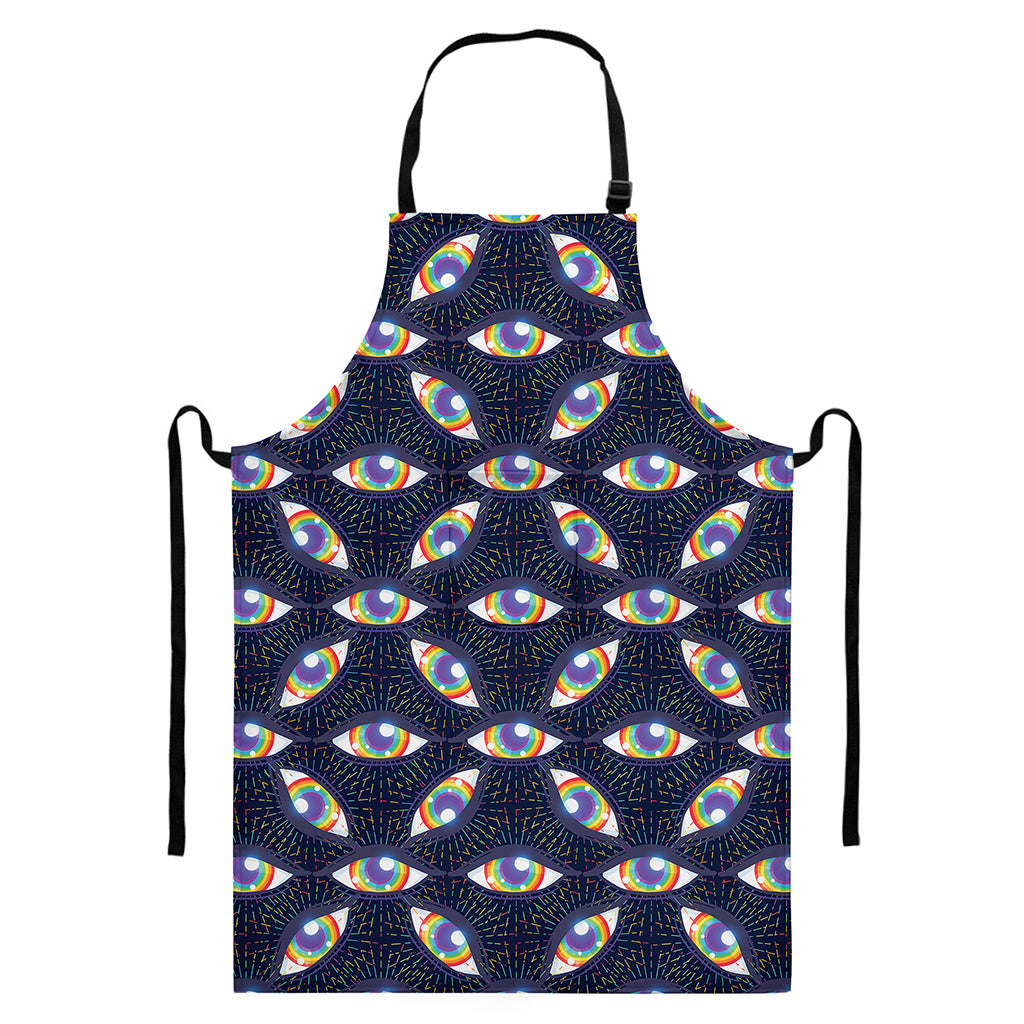 LGBT Pride Rainbow Eyes Pattern Print Bib Apron With Pocket