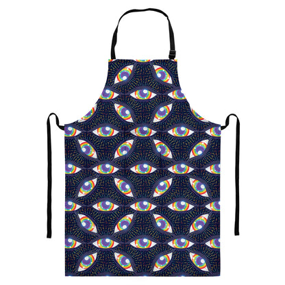 LGBT Pride Rainbow Eyes Pattern Print Bib Apron With Pocket