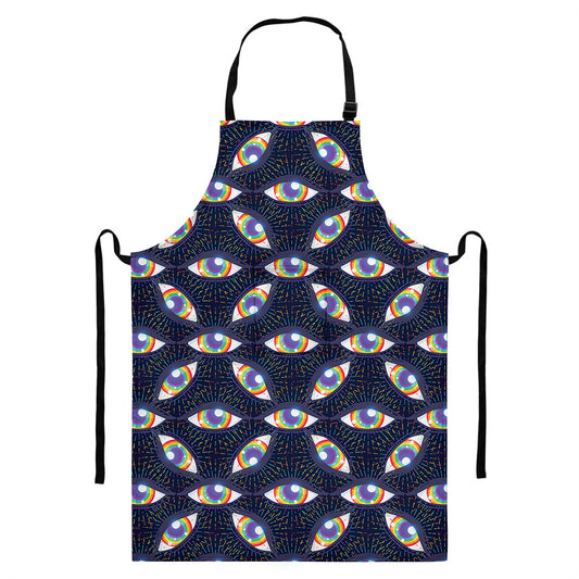 LGBT Pride Rainbow Eyes Pattern Print Bib Apron With Pocket