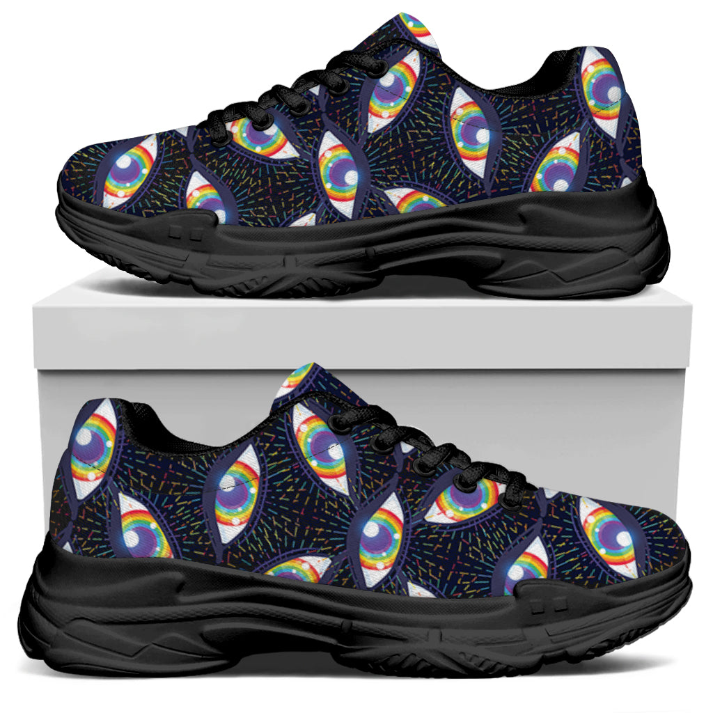 LGBT Pride Rainbow Eyes Pattern Print Black Chunky Shoes
