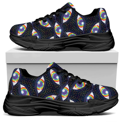 LGBT Pride Rainbow Eyes Pattern Print Black Chunky Shoes