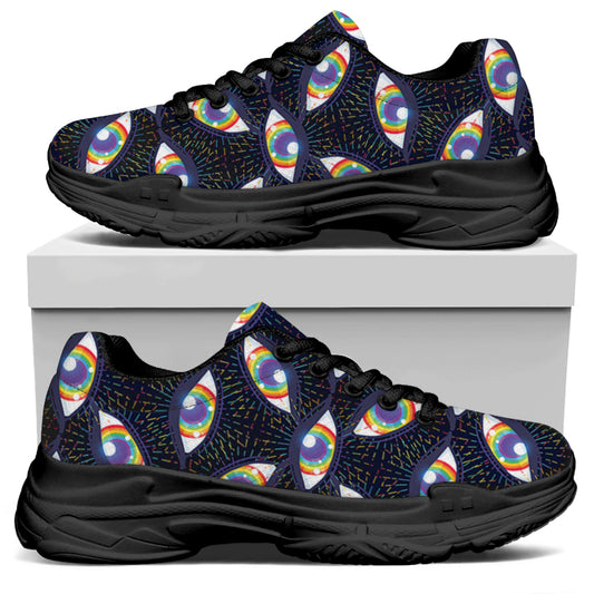 LGBT Pride Rainbow Eyes Pattern Print Black Chunky Shoes