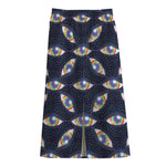 LGBT Pride Rainbow Eyes Pattern Print Cotton Front Slit Maxi Skirt
