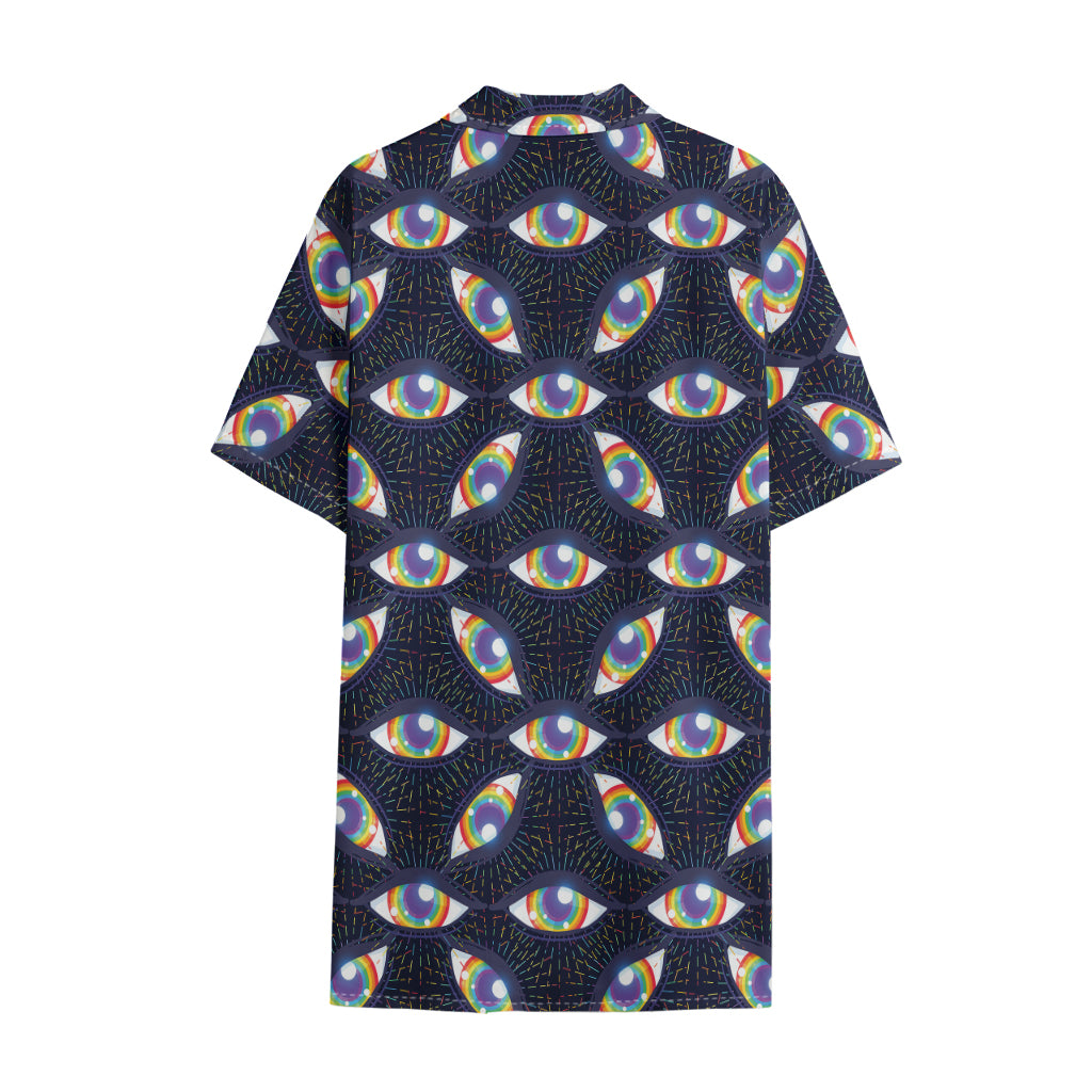 LGBT Pride Rainbow Eyes Pattern Print Cotton Hawaiian Shirt