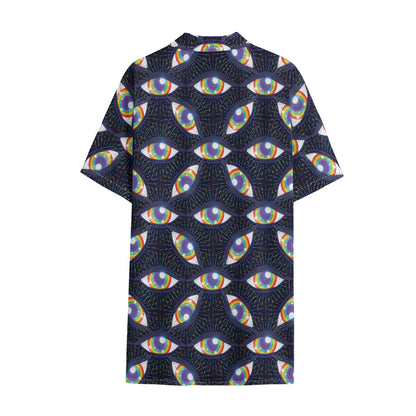 LGBT Pride Rainbow Eyes Pattern Print Cotton Hawaiian Shirt
