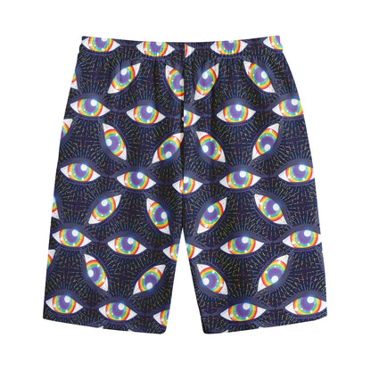 LGBT Pride Rainbow Eyes Pattern Print Cotton Shorts