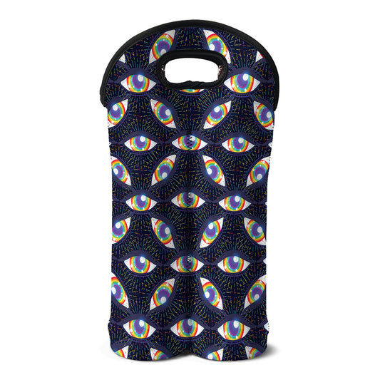 LGBT Pride Rainbow Eyes Pattern Print Double Neoprene Wine Tote