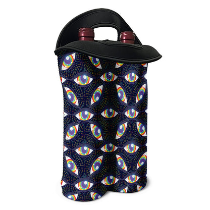 LGBT Pride Rainbow Eyes Pattern Print Double Neoprene Wine Tote