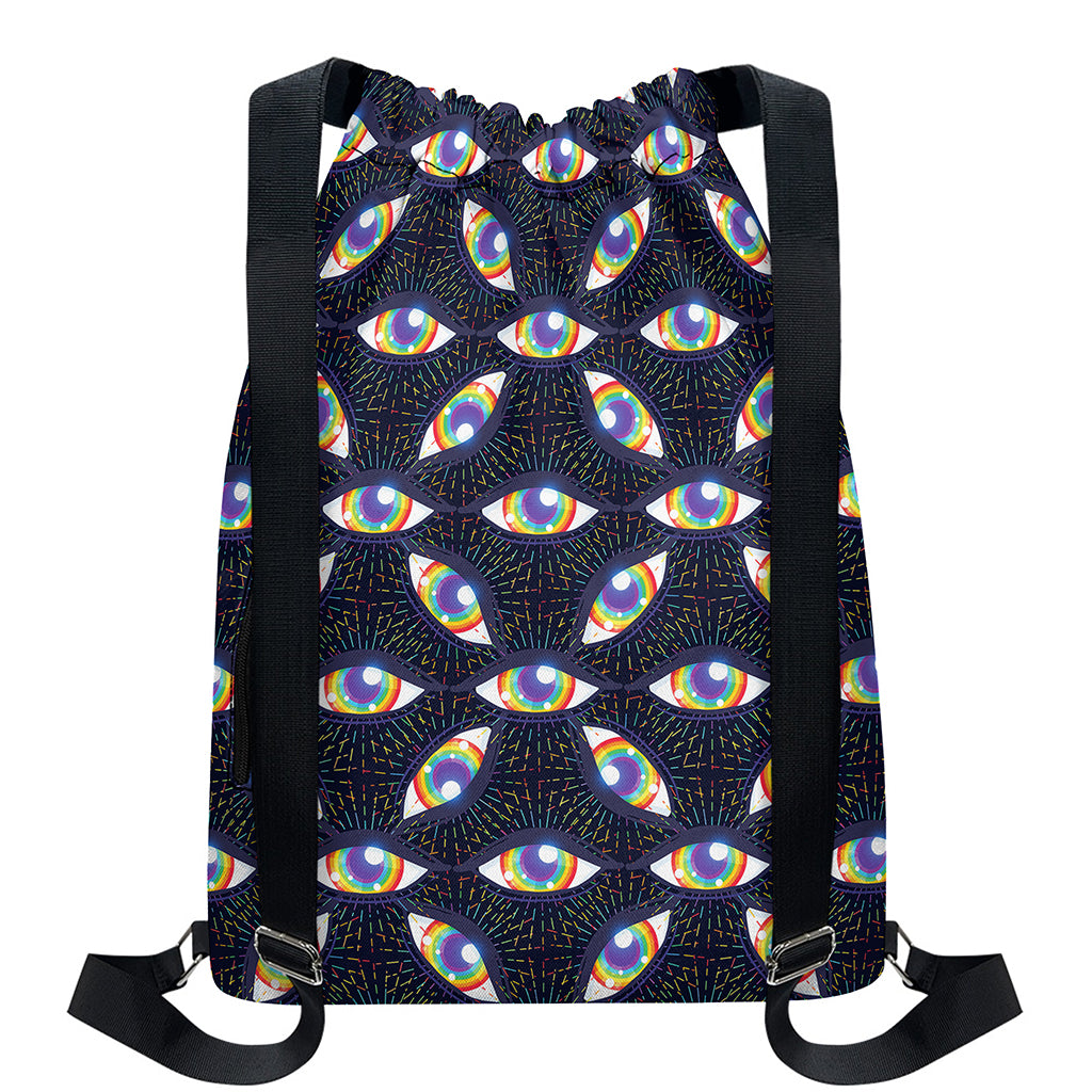 LGBT Pride Rainbow Eyes Pattern Print Drawstring Backpack